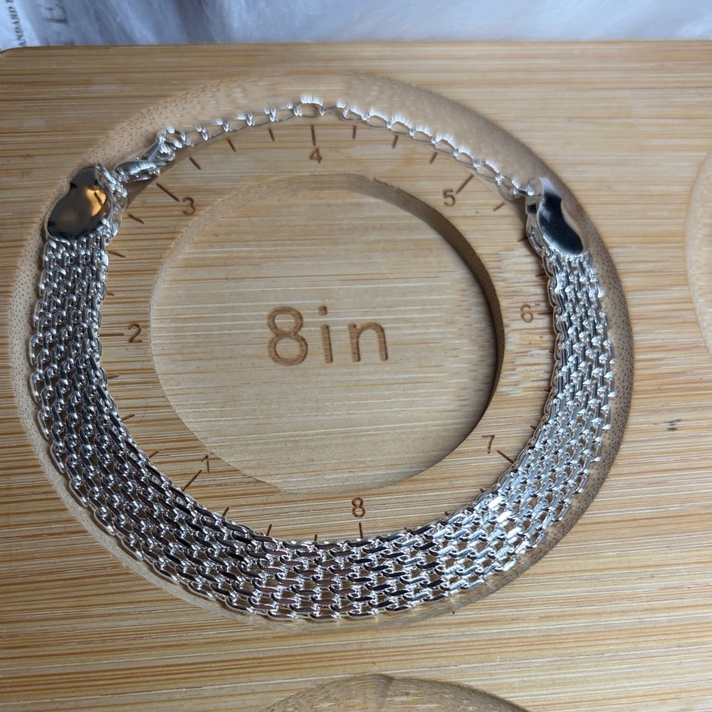 925 Sterling Silver Multi-Strand Mesh Bracelet Quiet Luxury Layered Chain - Picture 3 of 7